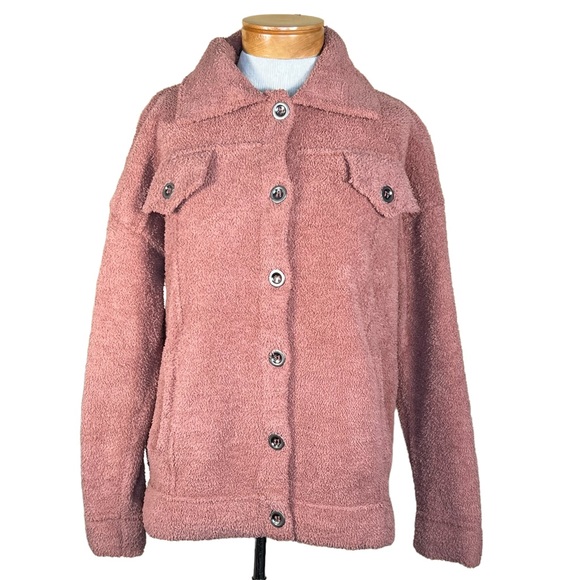 Tahari Women’s Mauve/Pink Plush Cozy Fleece Jacket Shacket XL - Picture 9 of 10
